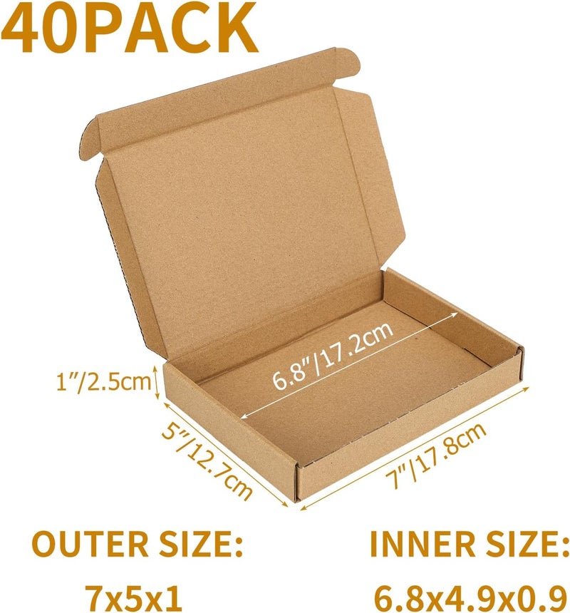 PHAREGE 7x5x1 Inch Shipping Boxes 40 Pack Brown, Tab Lock Tuck Top Mailer Boxes for Packaging Small Business, Cardboard Gift Boxes for Wrapping Mailing Present - Image 2
